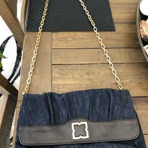 BCBG MAX AZRIA Denim Clutch Purse - Gold Chain